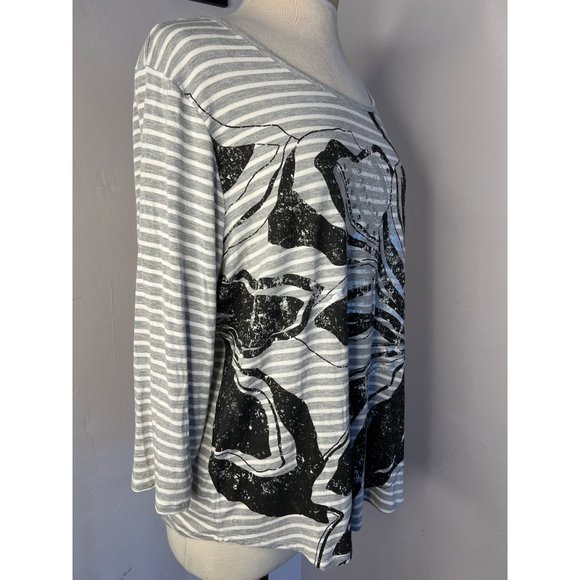 Zenergy by Chicos women’s 3/US 16–18 tunic Gray White Stripe Floral 3/4 Sleeve R - Picture 8 of 14